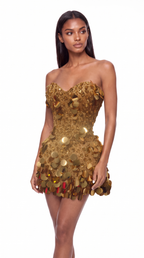 Aura | Vestido corto dorado de lentejuelas